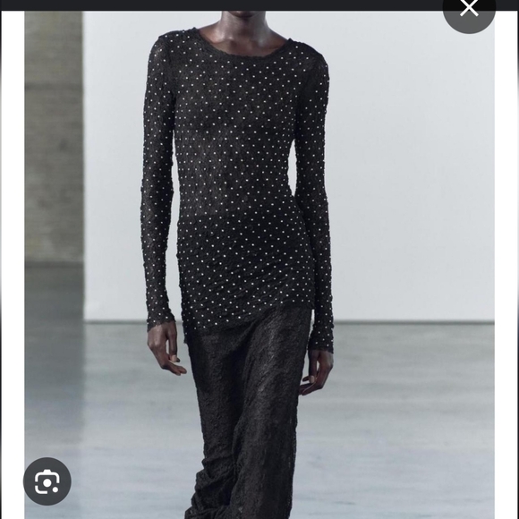 Zara Tops - Zara Black Long Sleeve Lace Low Back With Sequines Top